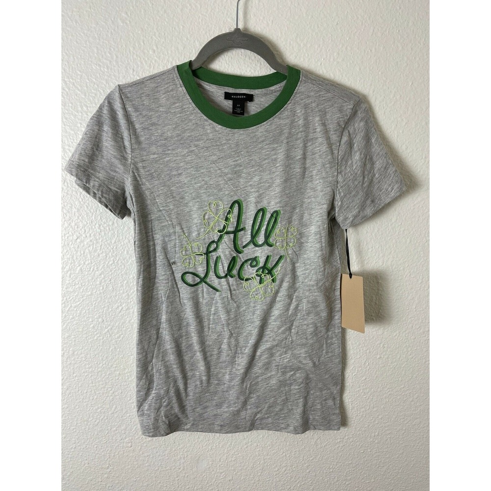 Halogen All Luck St Patrick's Day Top Womens XS Short Sleeves Gray Green New